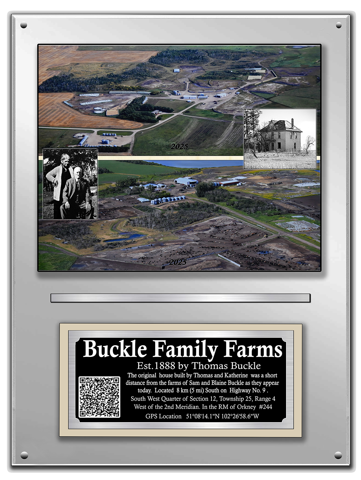 Buckle Family Farms historical display and engraved plaque
