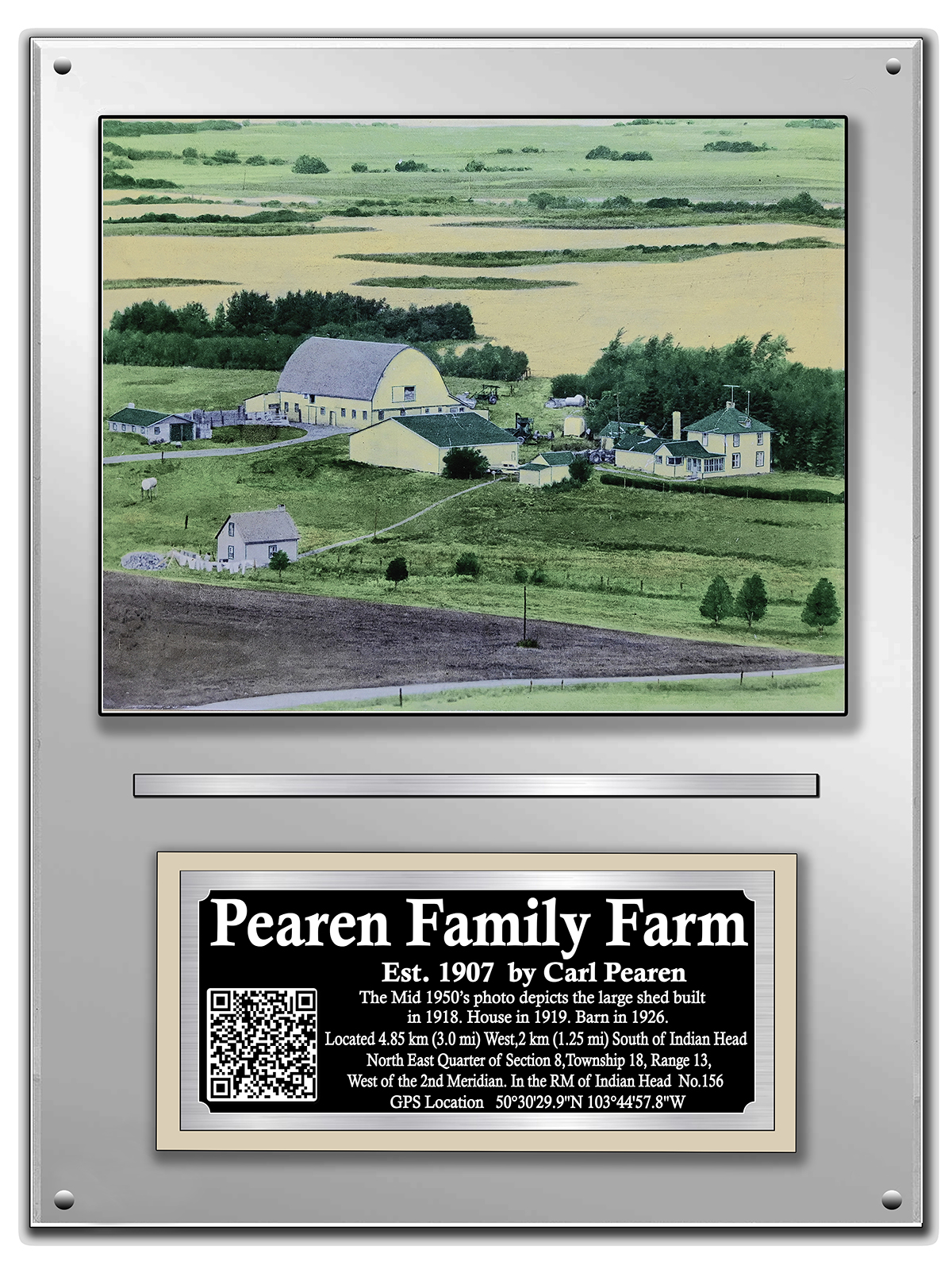 Pearen Family Farm historical display and engraved plaque